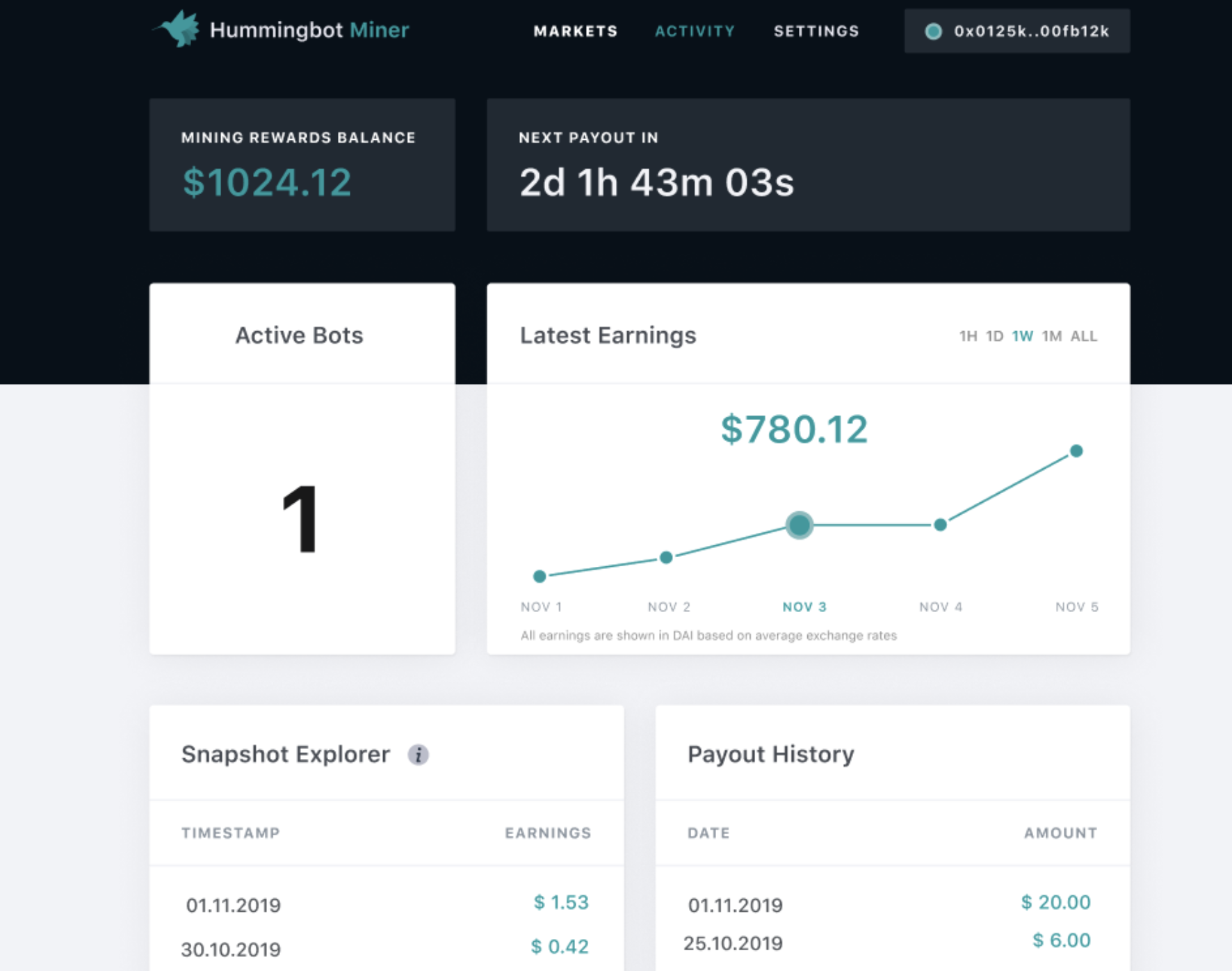 Mockup of the upcoming Hummingbot Miners web app