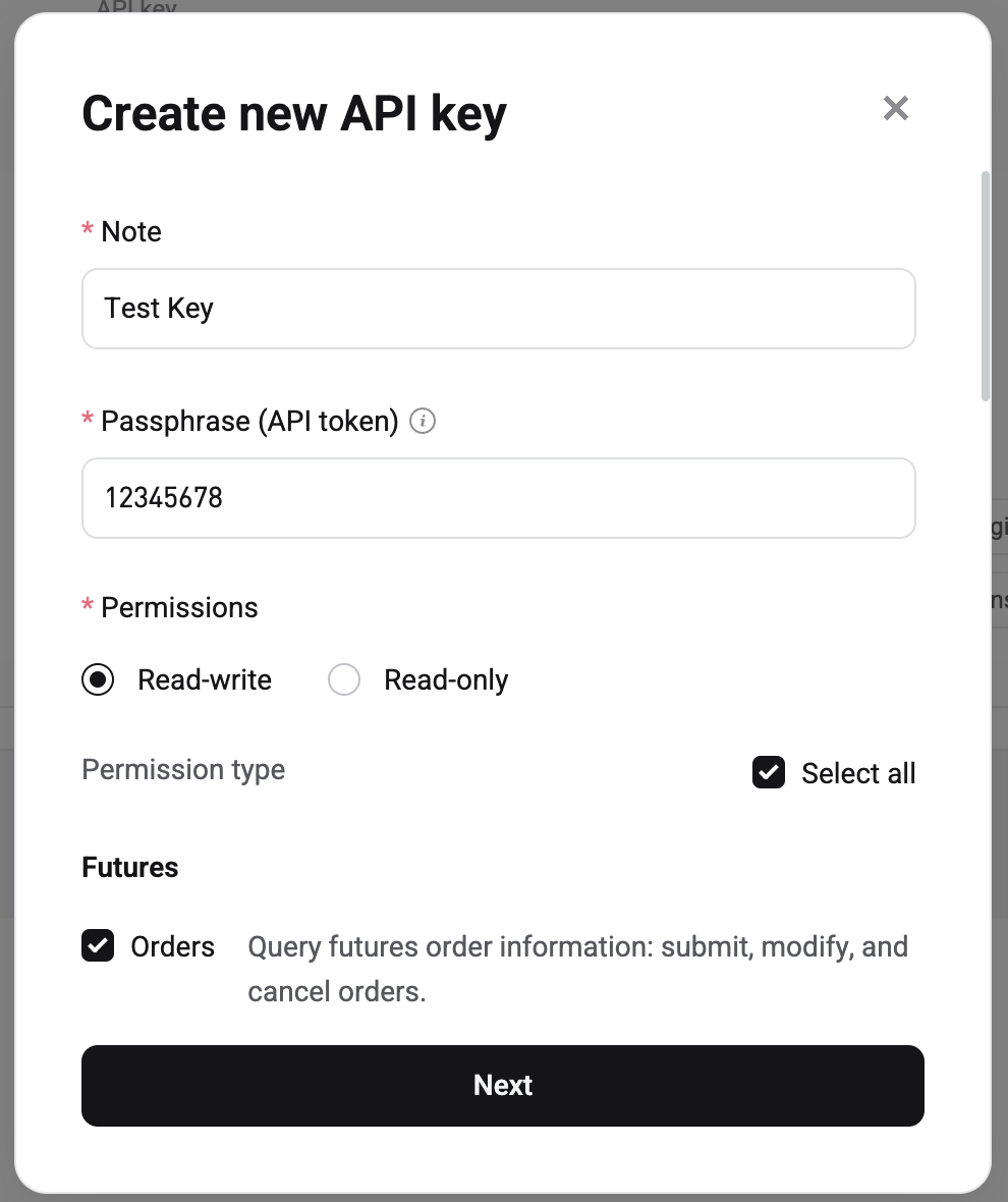 Create new API key